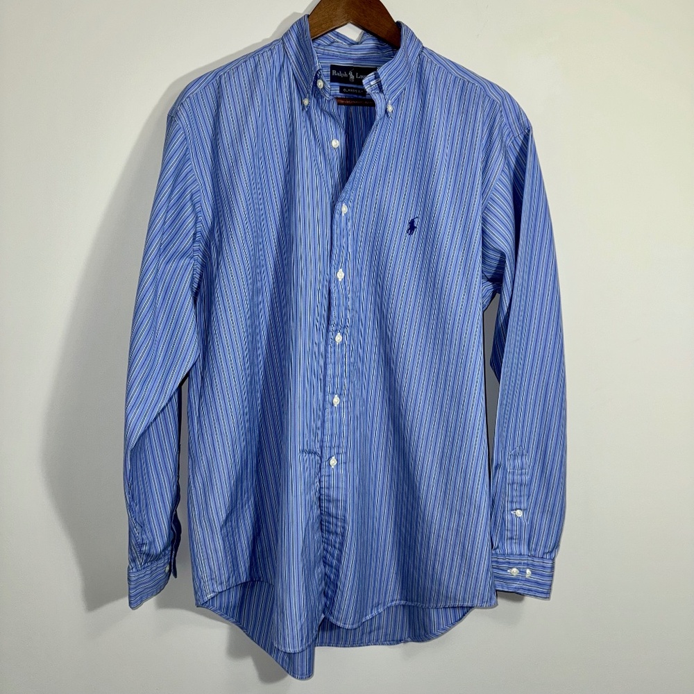 Polo Ralph Lauren Men's Stripe Blue Button Down Classic Fit Size Large
